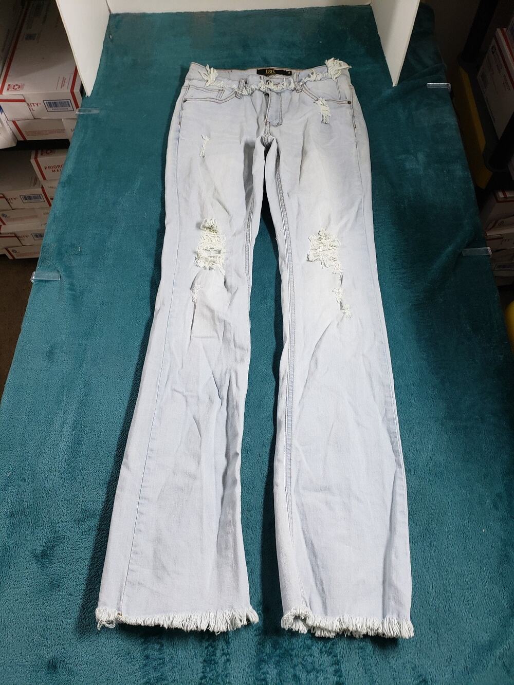 Lucky & Blessed Jeans Size 4 Women Blue Fray Hem Pants Ladies Mid Rise Bootcut